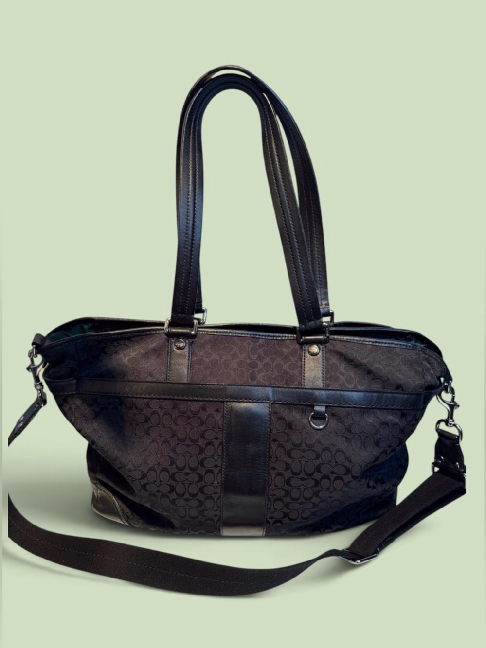 Coach Black Signature Jacquard Tote with Leather Trim Travel/Baby Bag